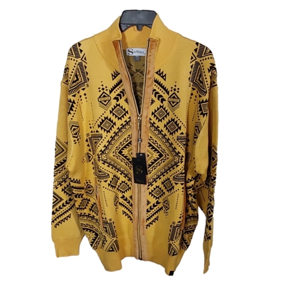 SILVER SILK MEN'S ZIPPER UP CARDIGAN GOLD & BLACK  ARZTEC DESIGN  SIZE XXL - Picture 4 of 6